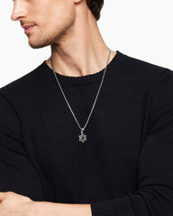 Deco Star of David Pendant in Sterling Silver with Black Diamonds, 19.5mm