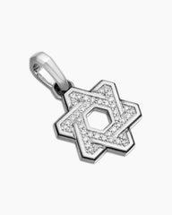 Deco Star of David Pendant in Sterling Silver with Diamonds, 19.5mm