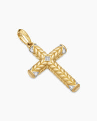 Chevron Cross Pendant in 18K Yellow Gold with Diamonds, 36mm