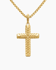 Chevron Cross Pendant in 18K Yellow Gold with Diamonds, 36mm