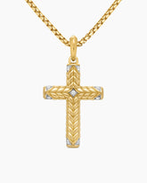 Chevron Cross Pendant in 18K Yellow Gold with Diamonds, 36mm