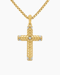 Chevron Cross Pendant in 18K Yellow Gold with Diamonds, 36mm