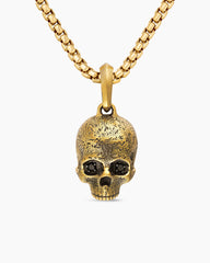 Memento Mori Skull Amulet in 18K Yellow Gold with Pavé Black Diamonds, 18mm