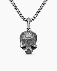 Memento Mori Skull Amulet in Sterling Silver with Pavé Black Diamonds, 18mm