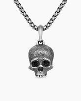 Memento Mori Skull Amulet in Sterling Silver with Pavé Black Diamonds, 18mm
