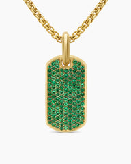 Chevron Tag in 18K Yellow Gold with Emeralds, 27mm