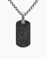 Chevron Tag in Sterling Silver with Black Diamonds, 27mm