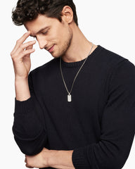 Chevron Tag in Sterling Silver with Diamonds, 27mm