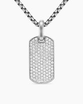 Chevron Tag in Sterling Silver with Diamonds, 27mm