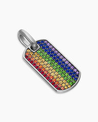 Chevron Tag in Sterling Silver with Rainbow Pavé, 27mm
