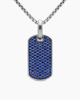 Chevron Tag in Sterling Silver with Sapphires, 27mm