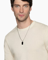 Chevron Tag in Sterling Silver with Black Onyx, 27mm