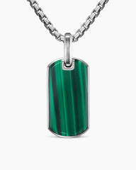 Chevron Tag in Sterling Silver with Malachite, 27mm