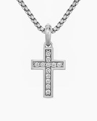 Pavé Cross Pendant in Sterling Silver with Diamonds, 23mm