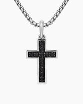 Pavé Cross Pendant in Sterling Silver with Black Diamonds, 28mm