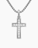 Pavé Cross Pendant in Sterling Silver with Diamonds, 28mm