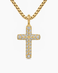 Chevron Cross Pendant in 18K Yellow Gold with Pavé Diamonds, 36mm