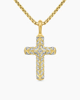 Chevron Cross Pendant in 18K Yellow Gold with Pavé Diamonds, 36mm