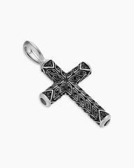 Chevron Cross Pendant in Sterling Silver with Pavé Black Diamonds, 36mm