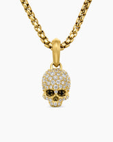 Memento Mori Skull in Full Pavé Diamonds, Black Diamonds and 18K Yellow Gold, 14mm