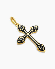 Gothic Cross Pendant in 18K Yellow Gold with Black Diamonds, 36.5mm