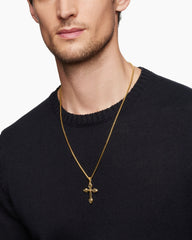 Gothic Cross Pendant in 18K Yellow Gold with Black Diamonds, 36.5mm