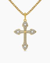 Gothic Cross Pendant in 18K Yellow Gold with Diamonds, 36.5mm