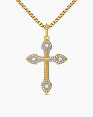 Gothic Cross Pendant in 18K Yellow Gold with Diamonds, 36.5mm