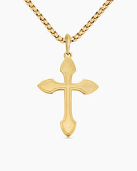 Gothic Cross Pendant in 18K Yellow Gold with Blue Sapphires, 36.5mm