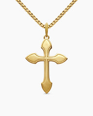 Gothic Cross Pendant in 18K Yellow Gold with Diamonds and Emeralds, 36.5mm