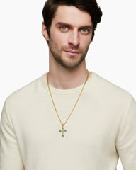 Gothic Cross Pendant in 18K Yellow Gold with Diamonds and Emeralds, 36.5mm