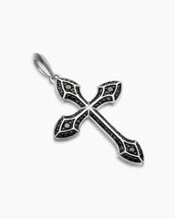 Gothic Cross Pendant in 18K White Gold with Black Diamonds, 36.5mm