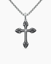 Gothic Cross Pendant in 18K White Gold with Black Diamonds, 36.5mm