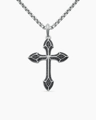Gothic Cross Pendant in 18K White Gold with Black Diamonds, 36.5mm