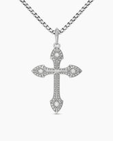 Gothic Cross Pendant in 18K White Gold with Diamonds, 36.5mm