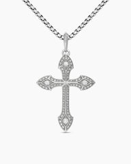 Gothic Cross Pendant in 18K White Gold with Diamonds, 36.5mm