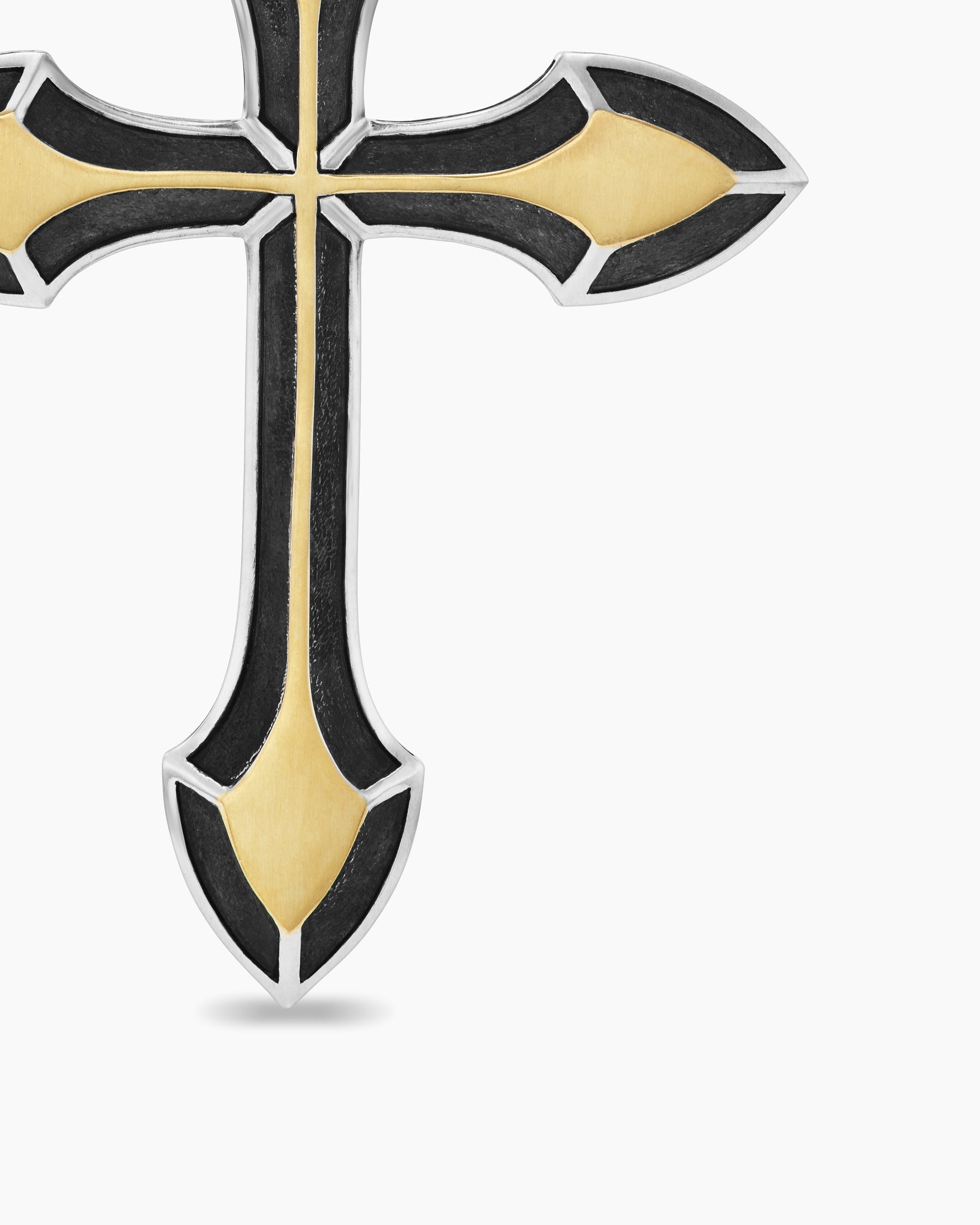 Gothic Cross Pendant in Sterling Silver with 18K Yellow Gold, 36.5mm