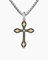 Gothic Cross Pendant in Sterling Silver with 18K Yellow Gold, 36.5mm