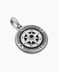 Maritime® Compass Amulet in Sterling Silver with Center Black Diamond, 26.8mm