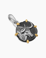 Taurus Amulet in Sterling Silver with 18K Yellow Gold, 23mm