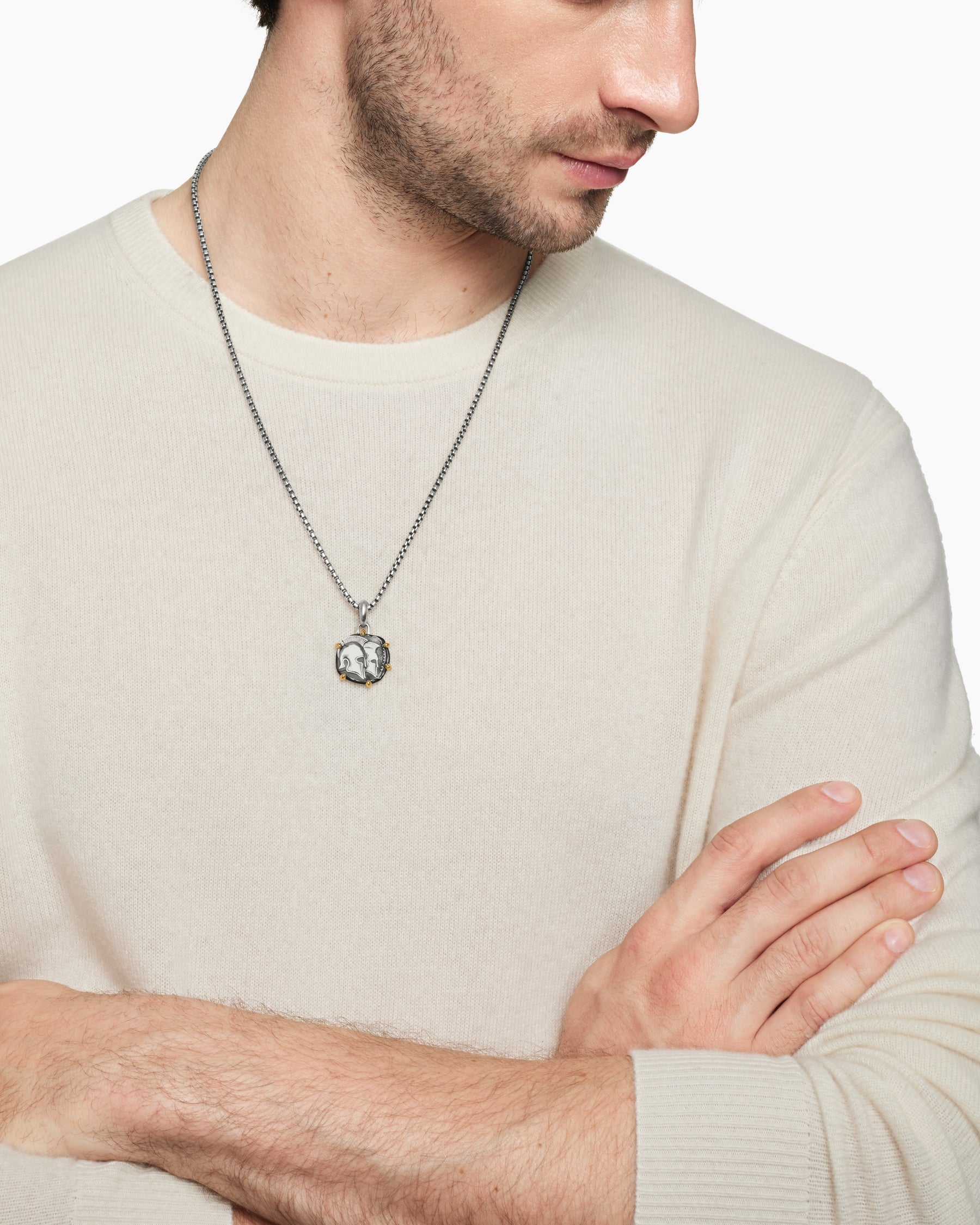 Gemini Amulet in Sterling Silver with 18K Yellow Gold, 23mm
