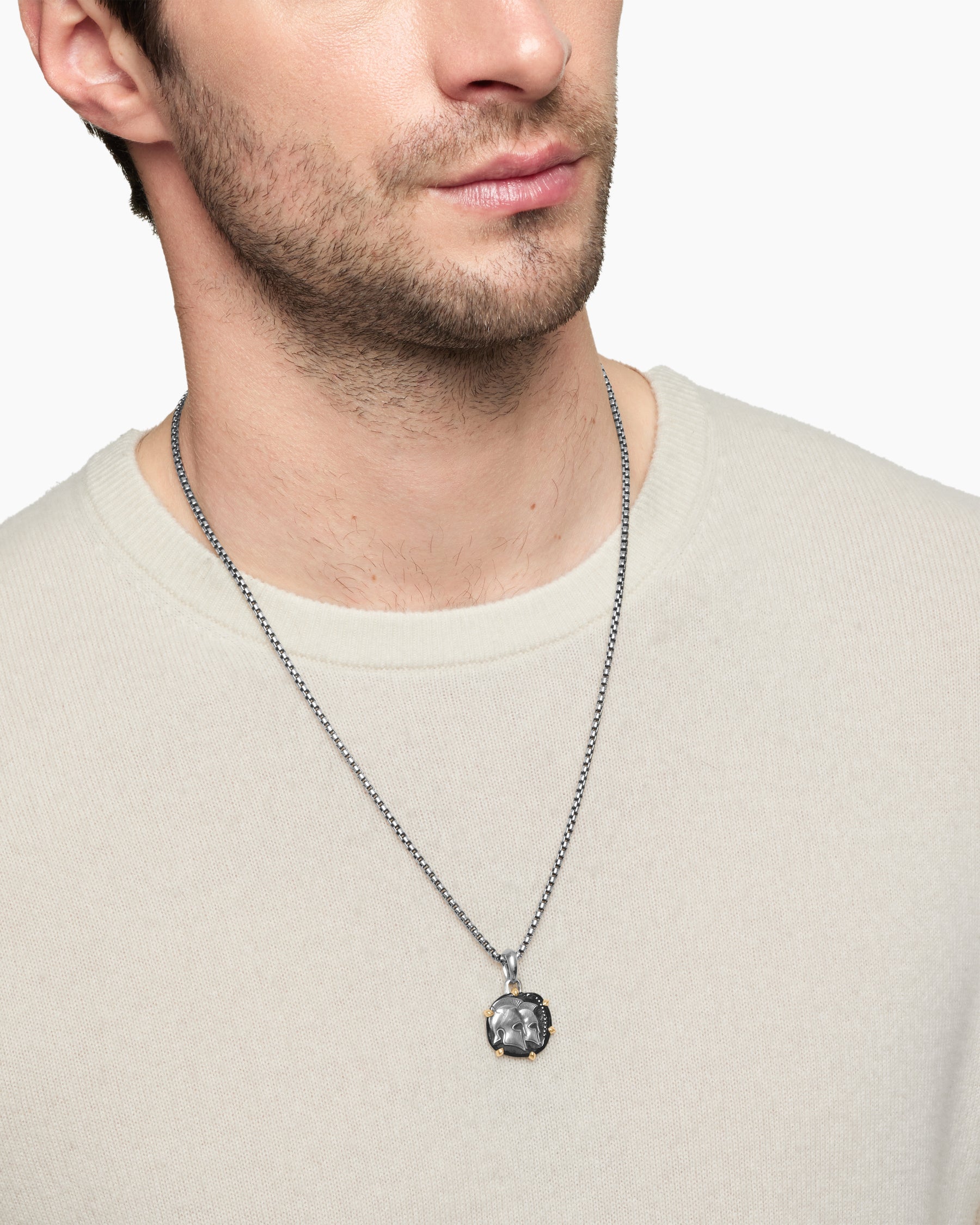 Gemini Amulet in Sterling Silver with 18K Yellow Gold, 23mm