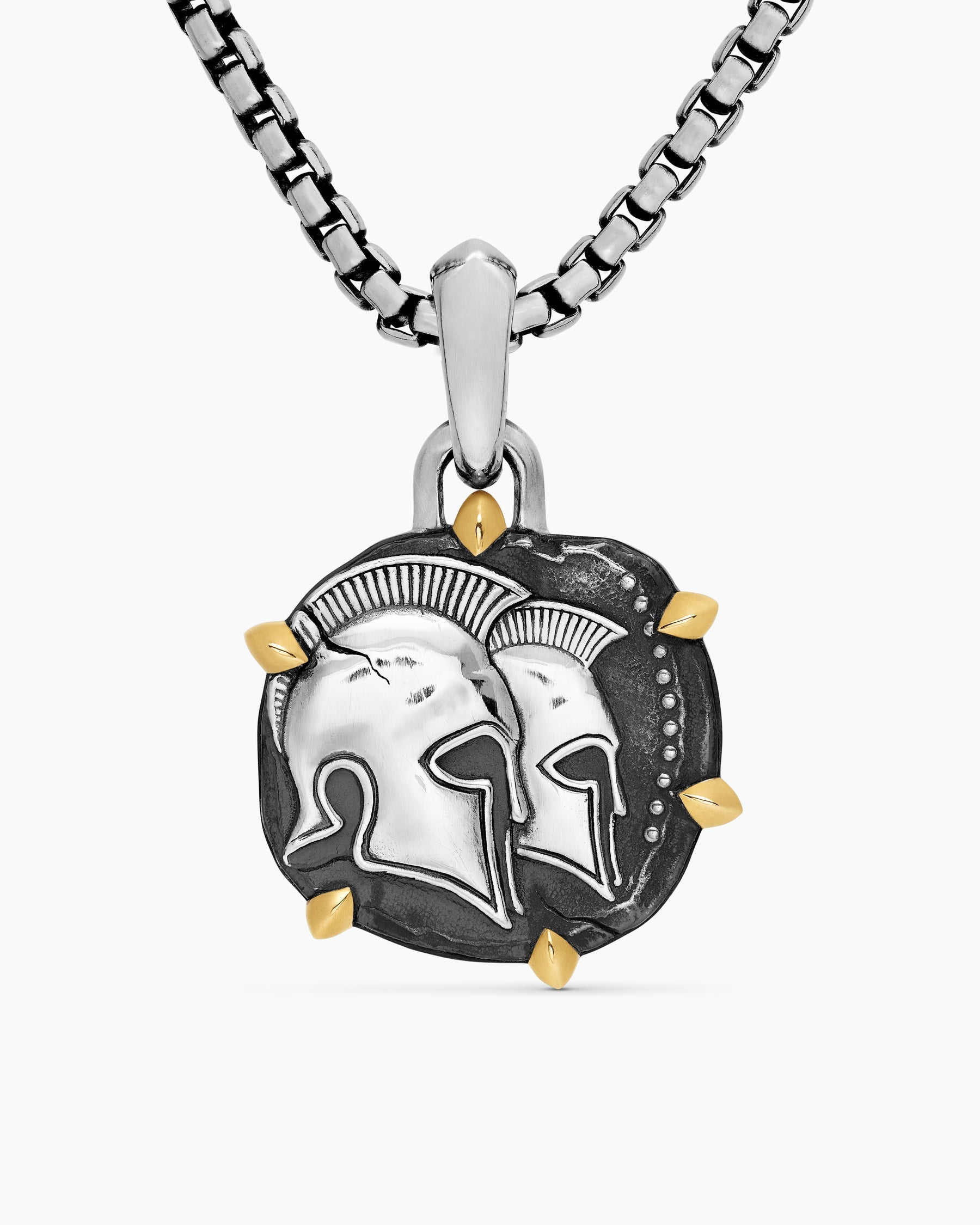 Gemini Amulet in Sterling Silver with 18K Yellow Gold, 23mm