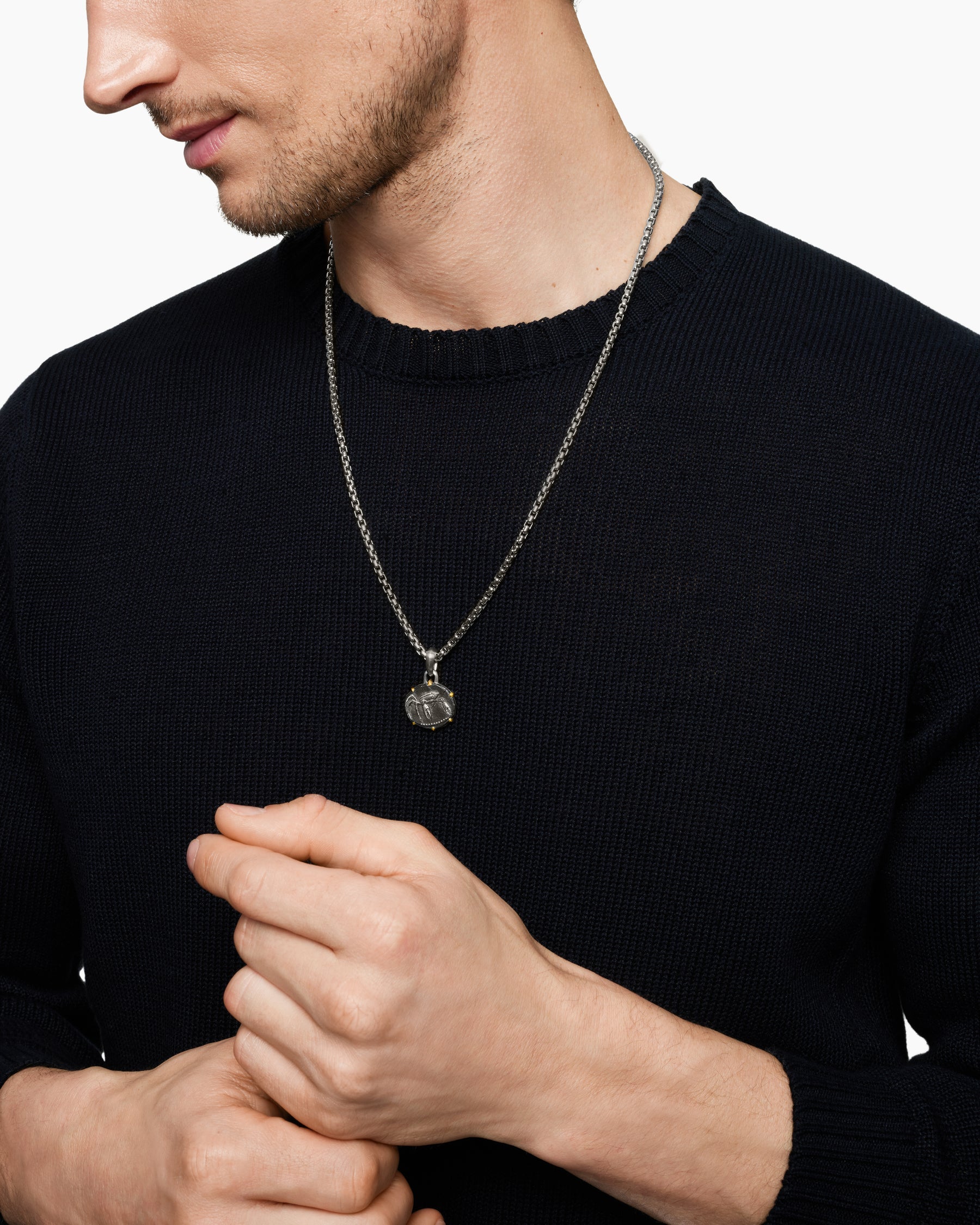 Cancer Amulet in Sterling Silver with 18K Yellow Gold, 23mm