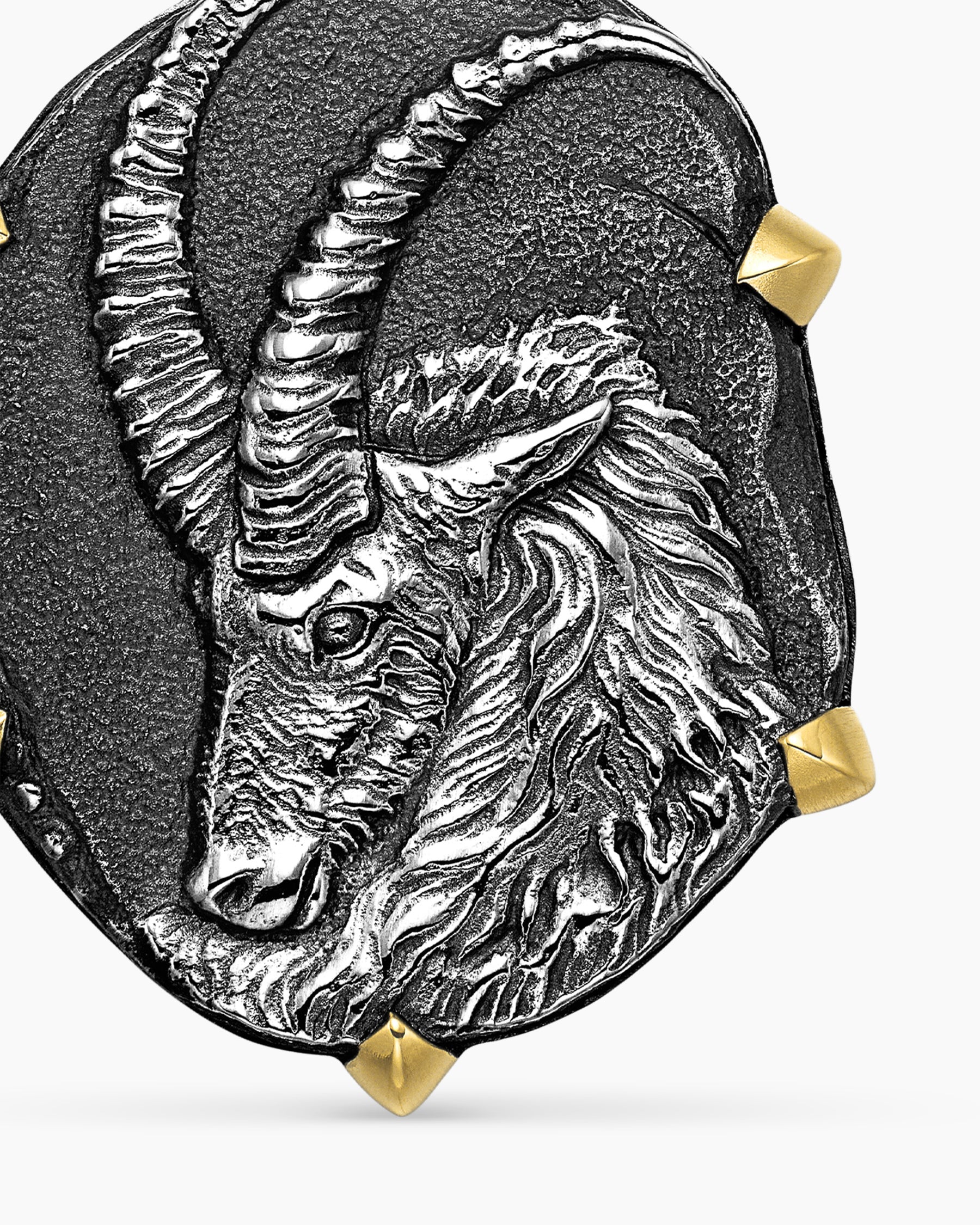 Capricorn Amulet in Sterling Silver with 18K Yellow Gold, 23mm