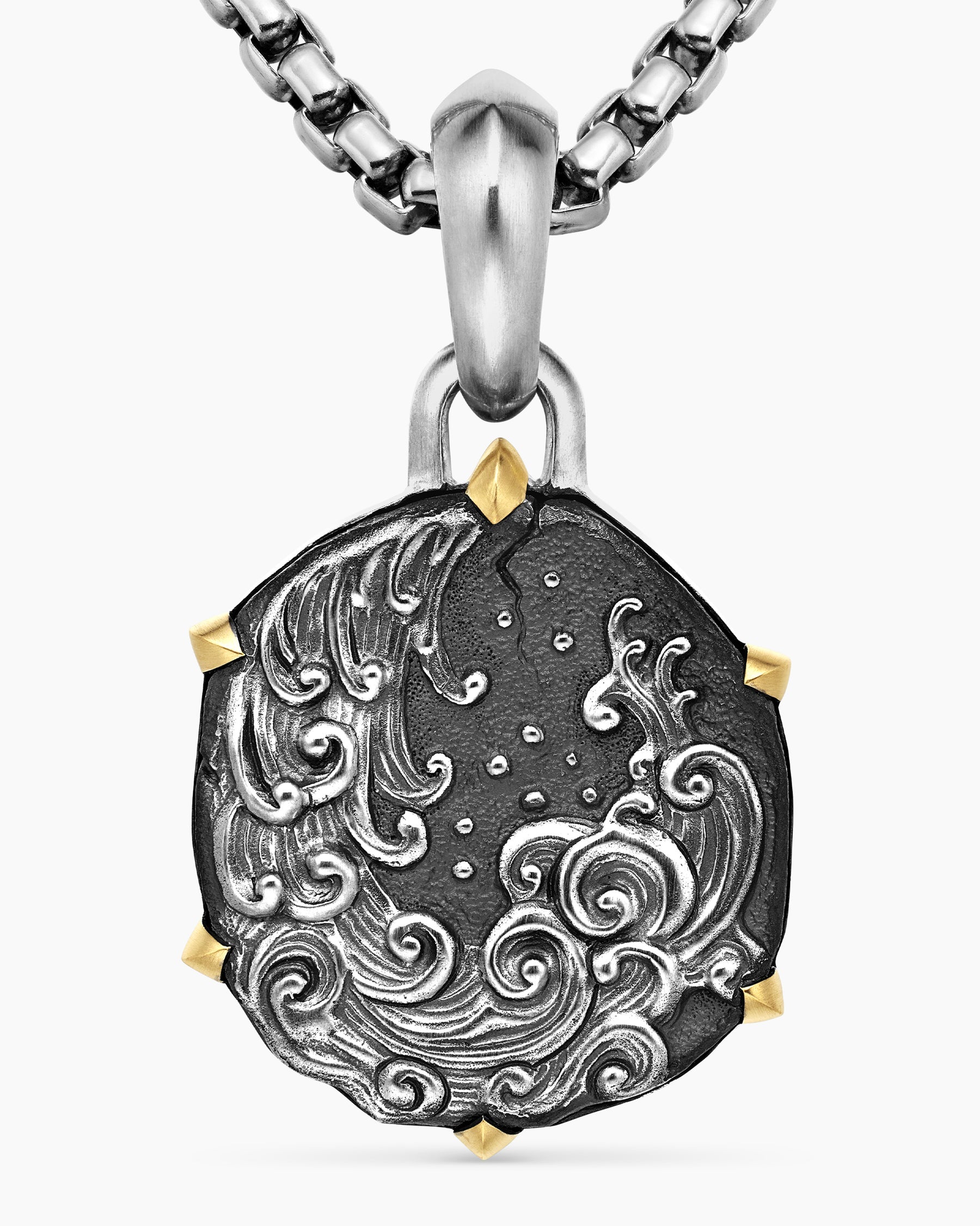 Aquarius Amulet in Sterling Silver with 18K Yellow Gold, 23mm
