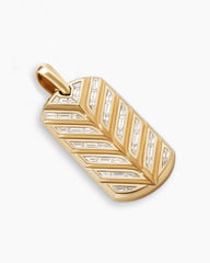 Chevron Tag in 18K Yellow Gold with Diamond Baguettes, 35mm