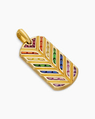 Chevron Tag in 18K Yellow Gold with Rainbow Baguettes, 35mm