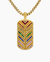 Chevron Tag in 18K Yellow Gold with Rainbow Baguettes, 35mm