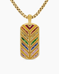 Chevron Tag in 18K Yellow Gold with Rainbow Baguettes, 35mm